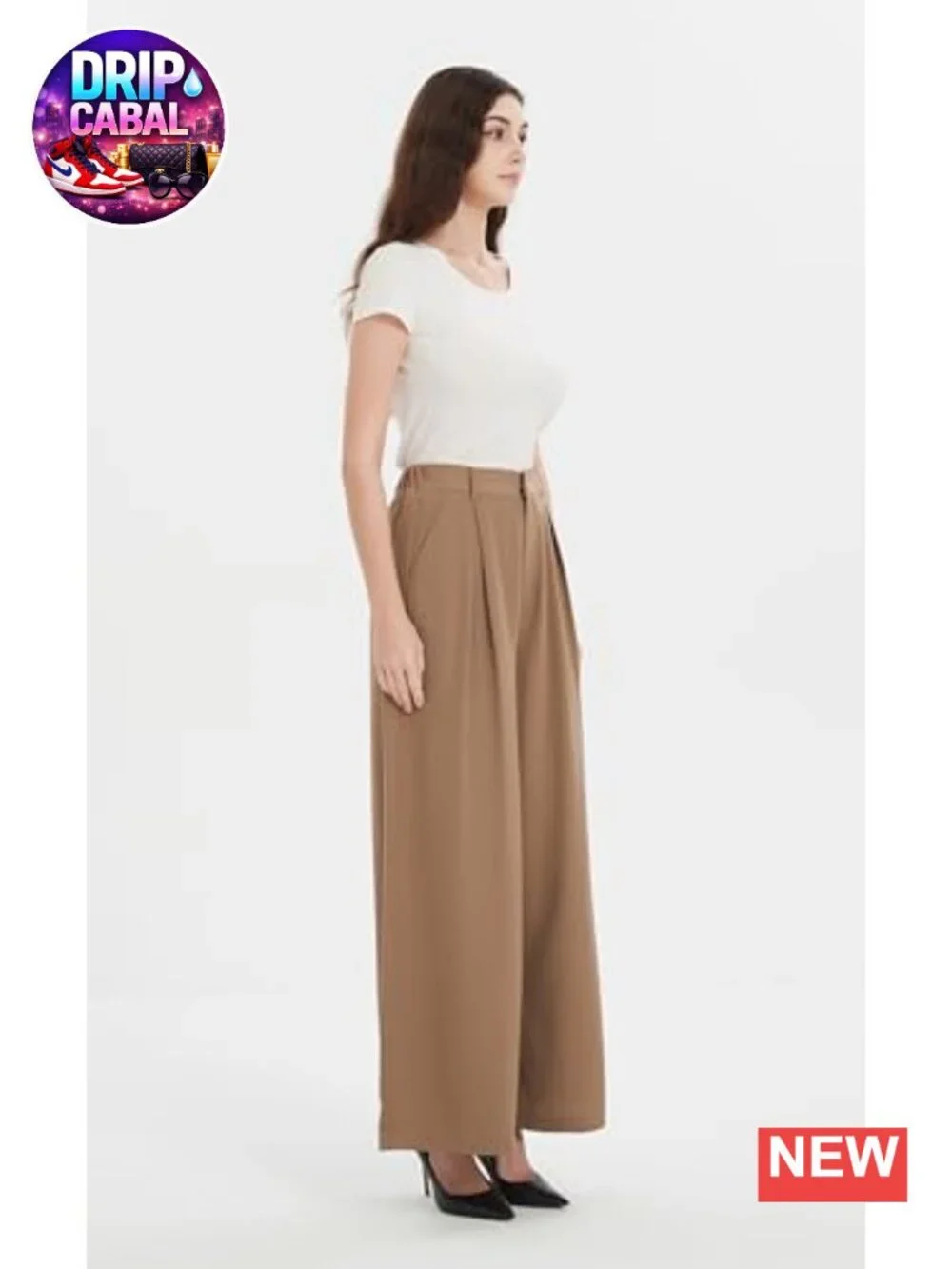 Womens High Waist Wide Leg Palazzo Pants with Pockets Office Trousers